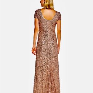 Adrianna Papell Scoop back Sequin gown Rose Gold Size 12